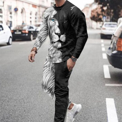 3d Digital Printing Crew Neck Sweater Sports Trousers Suit