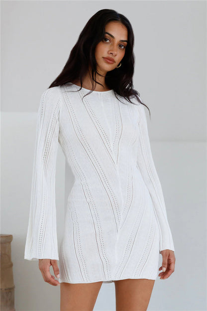 Soulful Nights Long Sleeve Mini Dress White