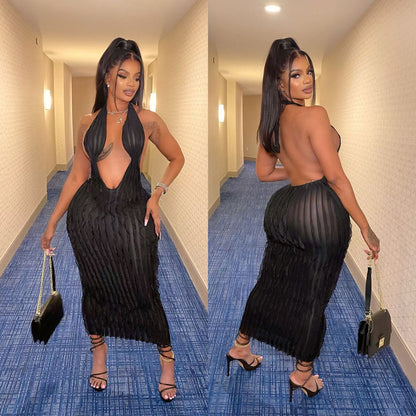 Solid Color Hollow-out Wavy Dress