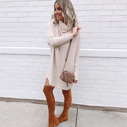 Knitted Long Sleeve Pile Collar Dress