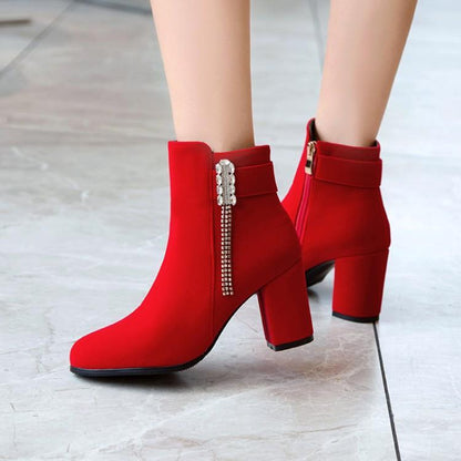 Women's Thick Heel High Booties Short Tube Large Size