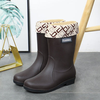 Fashion Work Wear Rain Shoes Adult Warm Women's Mid-calf Rain Boots