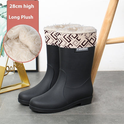 Fashion Work Wear Rain Shoes Adult Warm Women's Mid-calf Rain Boots