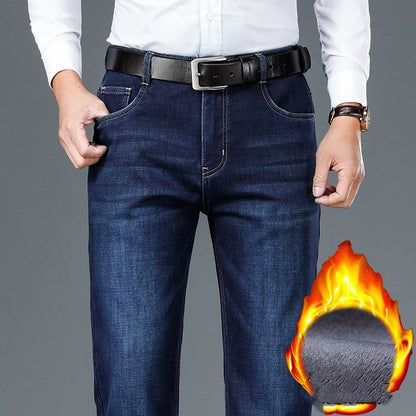 Plush Thick Slim Straight-leg Warm Casual Men's Jeans