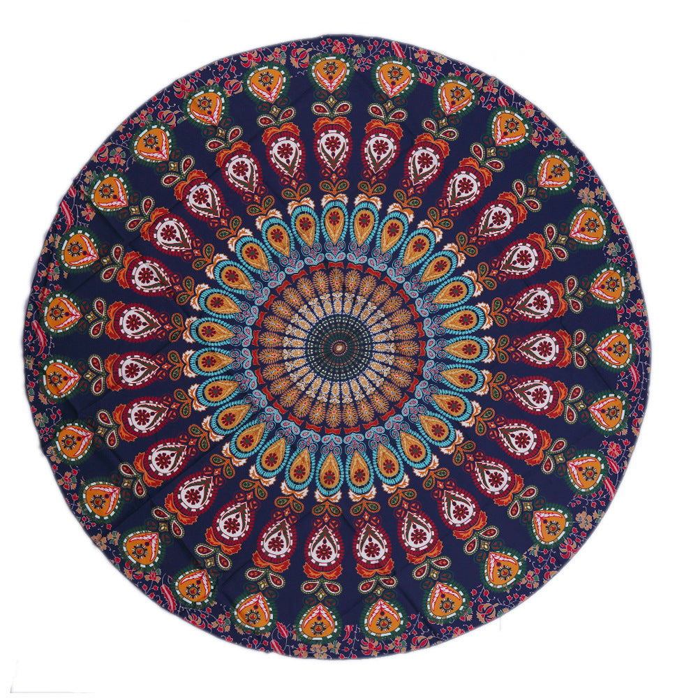 Shawl Print Mat Round Peacock Beach Towel