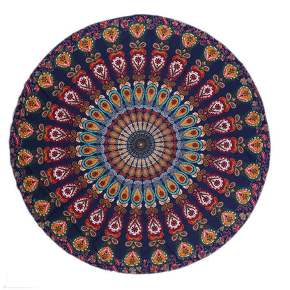 Shawl Print Mat Round Peacock Beach Towel