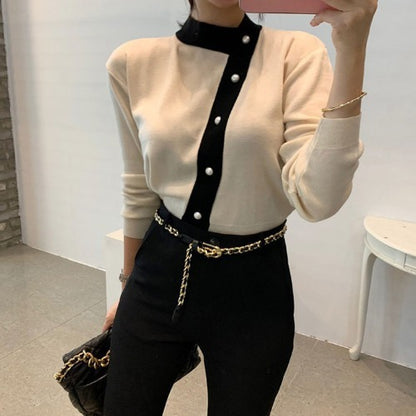 Colorblock Striped Sweater Cardigan Short Coat Women