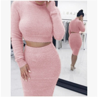 Fashion solid color long sleeve women's autumn and winter two-piece sweater