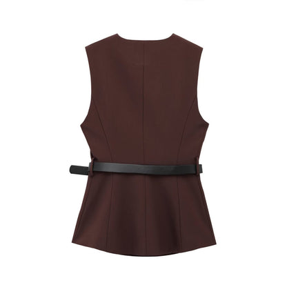 Belt Simple Sleeveless Shirt Bandage Dress Waist-tight Vest