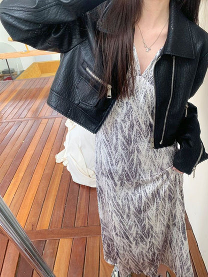 Elegant Slimming Versatile PU Leather Short Coat