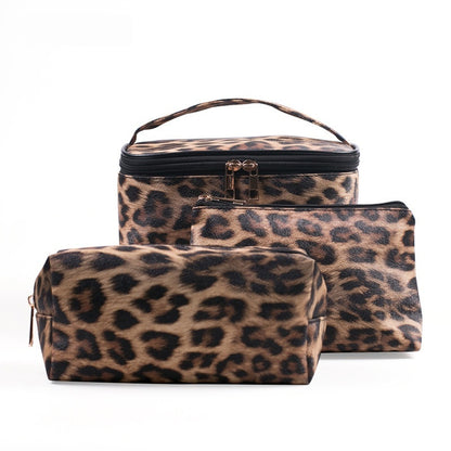 Leopard-print Makeup Bag PU Portable Travel Storage Bag