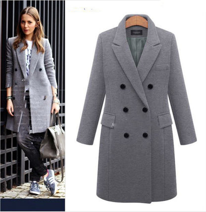 Medium length large woolen overcoat for women