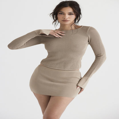 Solid Color Knitted Top Women's Long-sleeved Bottoming Sweater