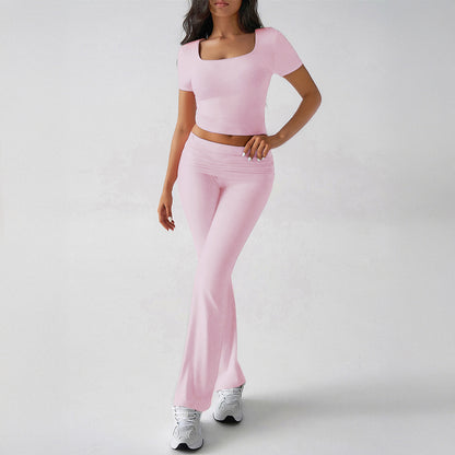 Sports Navel T-shirt Long Pants Suit Women's Clothing