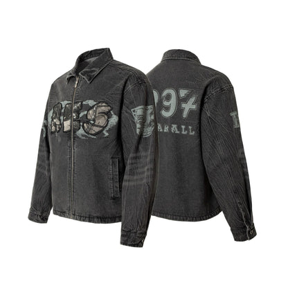 Embroidered Denim Motorcycle Jacket