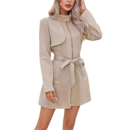 Autumn And Winter Simplicity Double Breasted Lapel Fashion New Green Waist-tight Temperament Women's Short Jacket