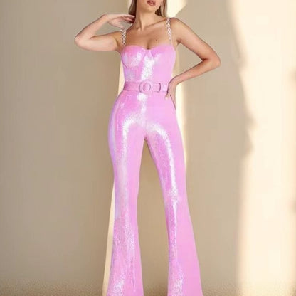 High-grade Sleeveless Belt Sequined Suspender Women's Jumpsuit Summer