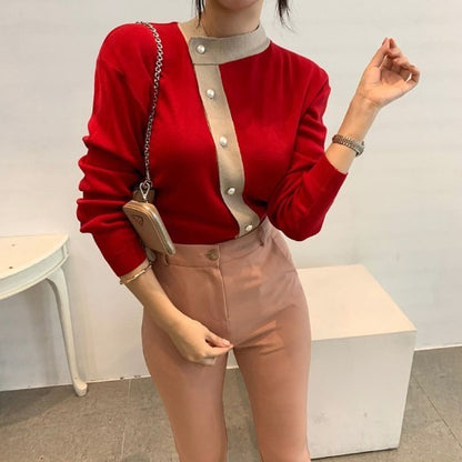 Colorblock Striped Sweater Cardigan Short Coat Women