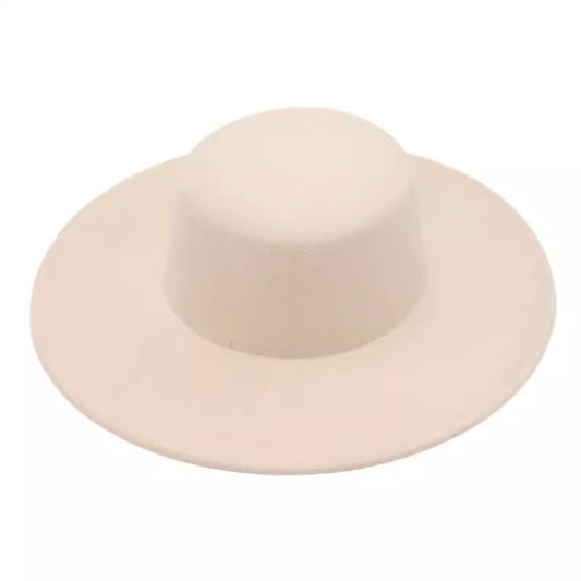 Flat Top Woolen Hat Big Brim Fedora Hat Hepburn Style