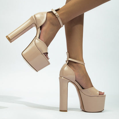 Women's Waterproof Platform Super High Heel Word Buckle High Heels