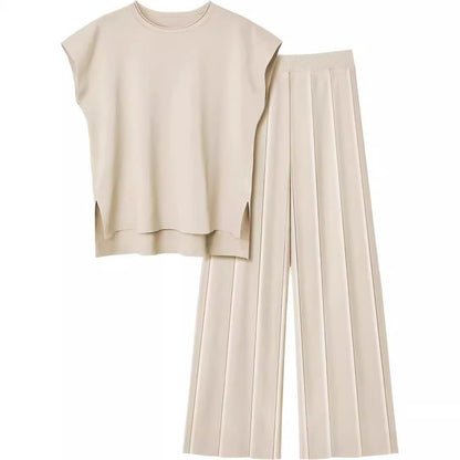 Women's Knit Casual Suit Sleeveless Vest Sweater Wide-leg Pants Two-piece Set