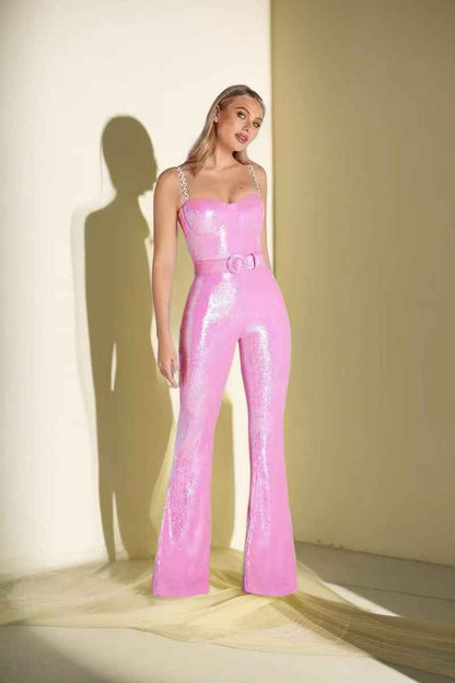 High-grade Sleeveless Belt Sequined Suspender Women's Jumpsuit Summer