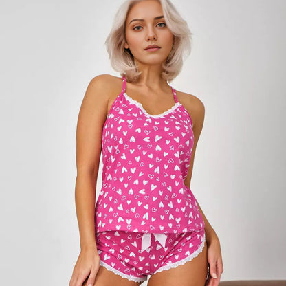 Love Suspender Shorts Pajamas Suit Homewear Women