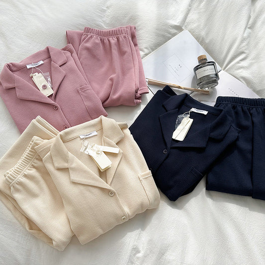 Knit Two-piece Suit Long-sleeved Trousers Ladies' Homewear Pajamas Loose Confinement Clothing