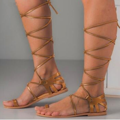 Lace-up flat sandals for women
