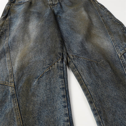 Waste Soil Distressed Dirty Dyed Jeans Men's Washed Punk Loose