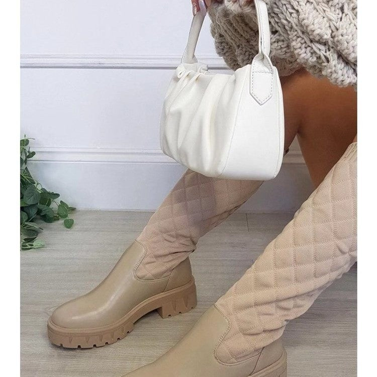 Large Size Mid-heel Round Toe Flying Knit Women's Shoes