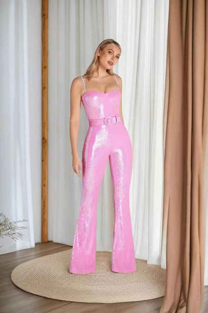 High-grade Sleeveless Belt Sequined Suspender Women's Jumpsuit Summer