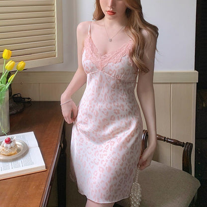 Ice Silk Backless Lace Sling Two-piece Pajamas