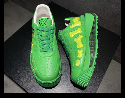 Men's Leather Breathable Casual White Platform Shoes