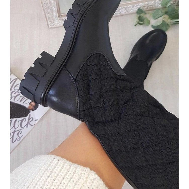 Large Size Mid-heel Round Toe Flying Knit Women's Shoes