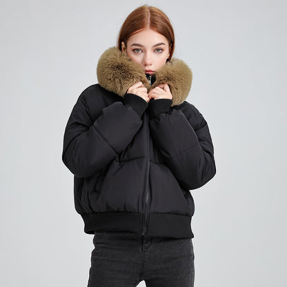 Design Sense Hooded Fur Collar Cotton Coat Women's Winter New Short Cotton Coat Bread Coat Jacket