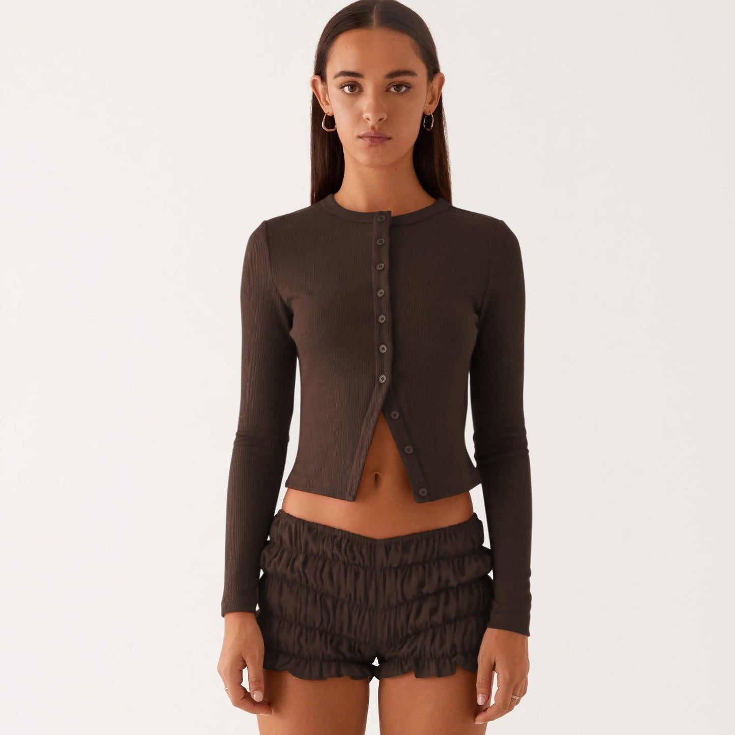 New Solid Color Slim-fit High-grade Long Button Cardigan Top