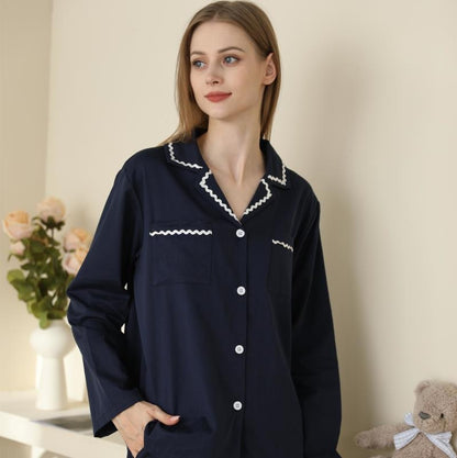 Solid Color Suit Collar Pajamas Set