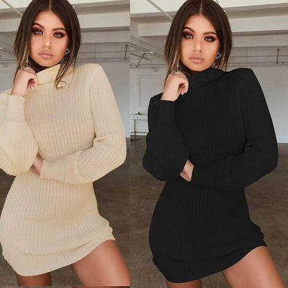 Long sleeve ribbed solid color casual dress