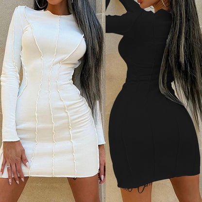 Women's Fashion Solid Color Long Sleeve Narrow Dress