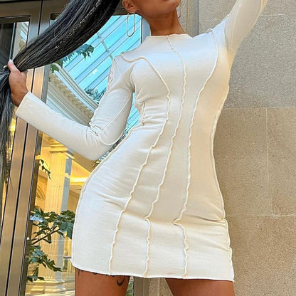 Women's Fashion Solid Color Long Sleeve Narrow Dress