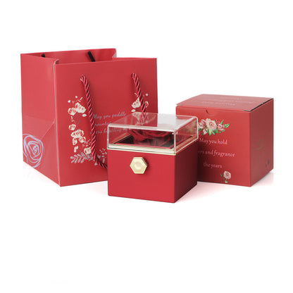 Rotating Soap Rose Jewelry Packing Box Necklace Gift Set