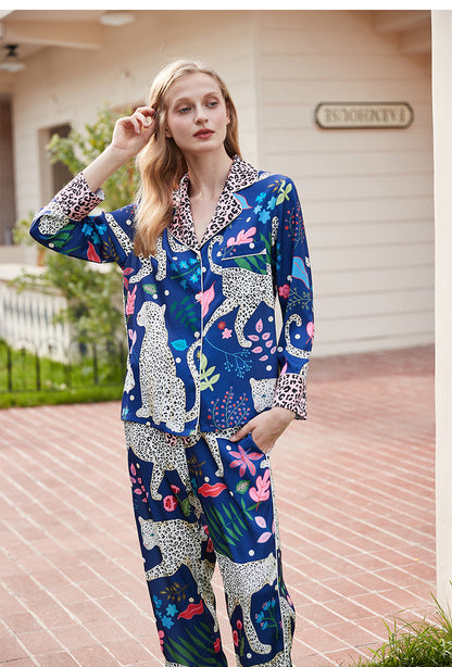 High-grade Ice Silk Long Sleeve Pajamas Homewear Suit