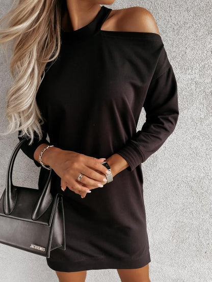 Women's Solid Color Off-the-shoulder Long Sleeve Dress