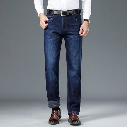 Plush Thick Slim Straight-leg Warm Casual Men's Jeans