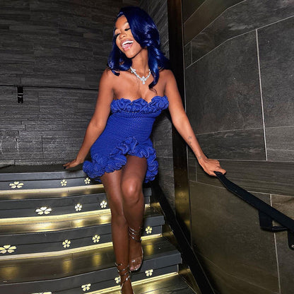 Hollow Sexy Knitted Lace-up Lace Backless Tube Top Package Hip Dress