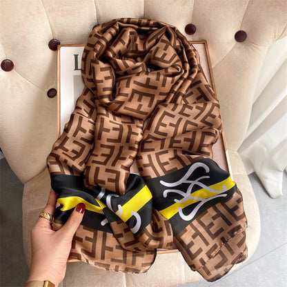 New Silk Satin Thin Shawl Tide Brand Beach Towel