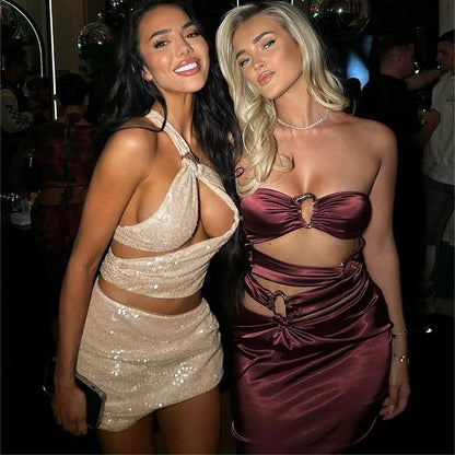 Fashion Sequin Reflective Women Hollow Out Suit