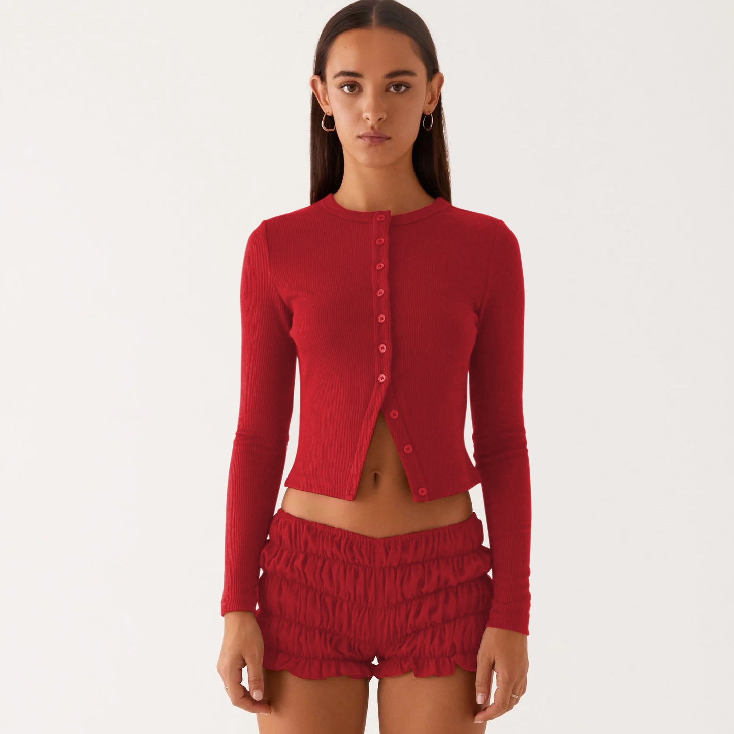 New Solid Color Slim-fit High-grade Long Button Cardigan Top