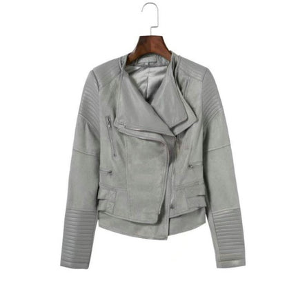 Spliced Faux Leather Suede Jacket Women Black Moto Coat Punk Camel Suede jaquetas couro Casaco chaquetas PU Slim Jacket